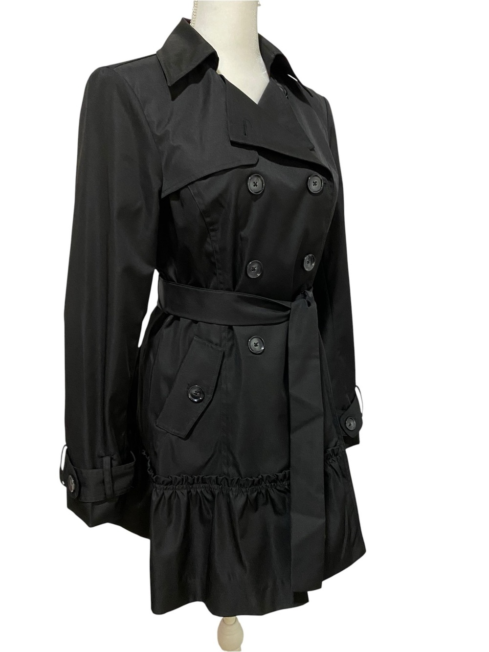 Sandro Black Double-Breasted Trench Coat Size Medium Jacket - Picture 15 of 17